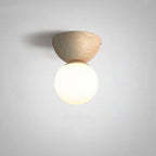 Japanese Minimalist Wood Grain Glass Round 1-Light Flush Mount Ceiling Light Lumendat