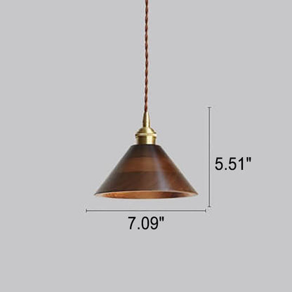 Japanese Vintage Walnut Brass Dome 1-Light Pendant Light