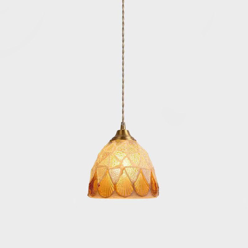 Traditional Tiffany Shell Decor Stained Glass Semicircle 1-light Pendant Light for Bedroom BulbSquare