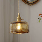 Modern Eclectic Amber Brass Glass Geometric Jar 1-light Pendant Light for Living Room BulbSquare
