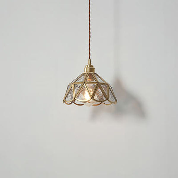 Japanese Vintage Cone Geometric Glass Copper 1-light Pendant Light