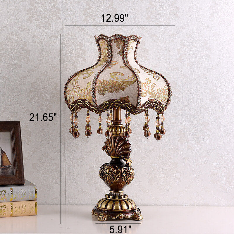 European Vintage Fabric Tassel Resin Court 1-Light Table Lamp Lumendat