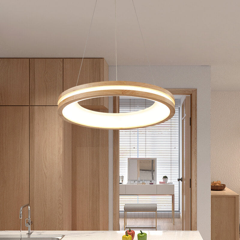 Japanese Minimalist Log Circle Island Light LED Chandelier – Dimmable