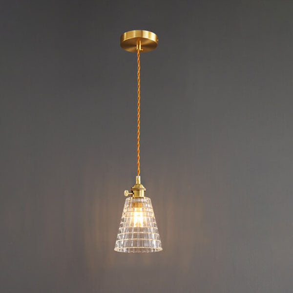 Modern Luxury Glass Bell Shade Brass 1-light Pendant Light BulbSquare