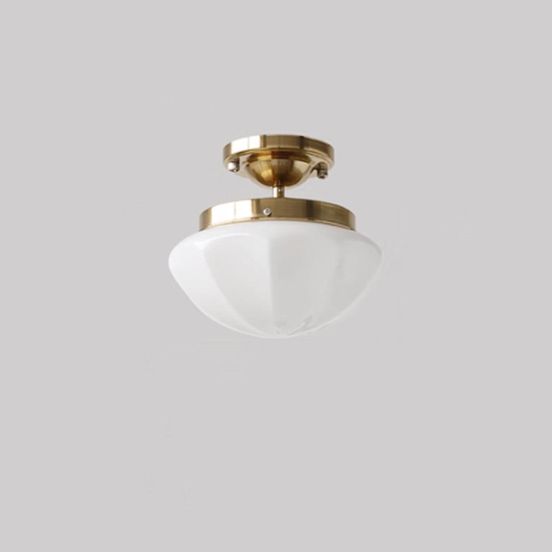Traditional French Iron Glass Hemispheroid Ripple 1-light Semi-flush Mount Ceiling Light for Hallway