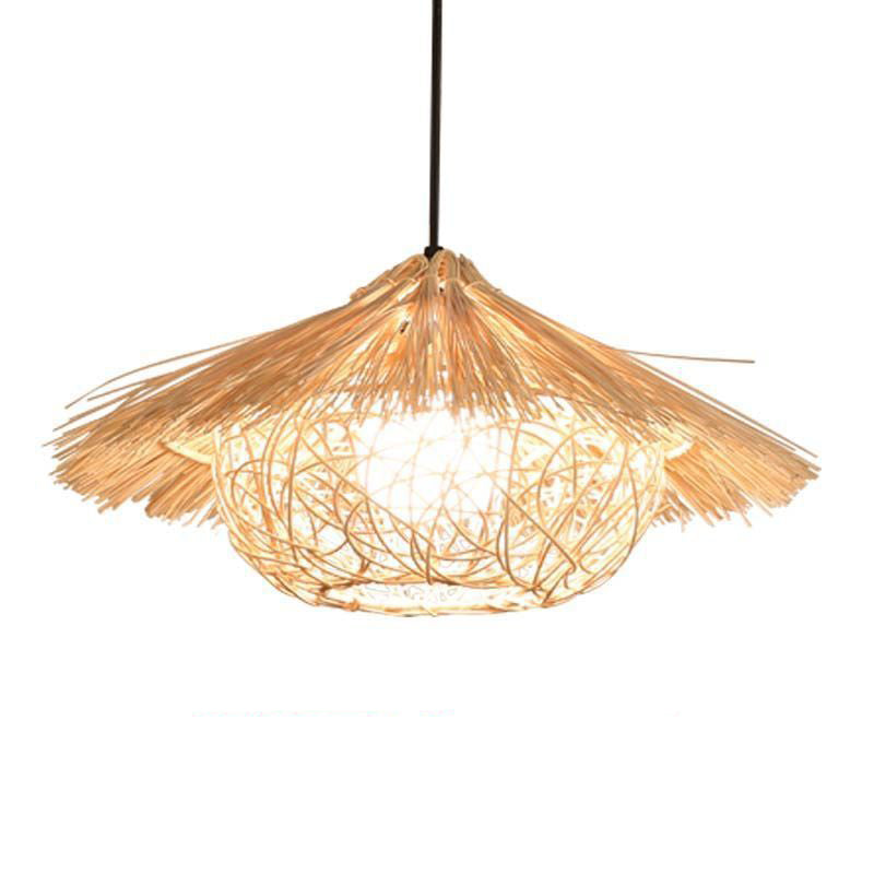Traditional Rustic Rattan Weaving Straw Hat 1-light Pendant Light for Dining Room