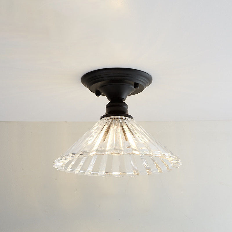 Nordic Vintage Glass Floral Round Geometry 1-Light Semi-Flush Mount Ceiling Light Lumendat