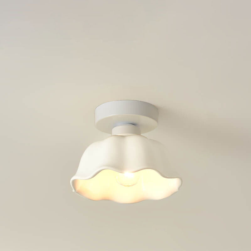 Scandinavian Modern Minimalist Iron Glass Ceramic Flower Diamond 1-Light Semi-Flush Mount Ceiling Light Lumendat