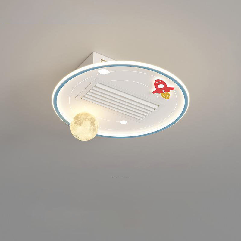 Lumendat Contemporary Creative Acrylic Astronaut Moon LED Kids Flush Mount Ceiling Invisible Bladeless Fan Light For Bedroom Lumendat