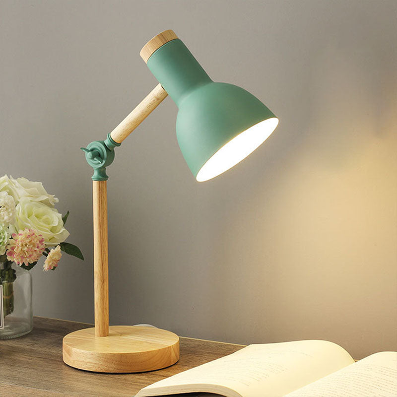 Contemporary Nordic Iron Semi-Circular Shade Wooden Base 1-Light Table Lamp For Study Lumendat