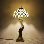 Vintage Tiffany Peacock Gem Dome Glass Resin 1-Light Table Lamp Lumendat