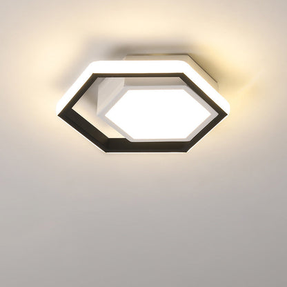 Modern Minimalist Geometric Hexagonal Ring LED Flush Mount Ceiling Light