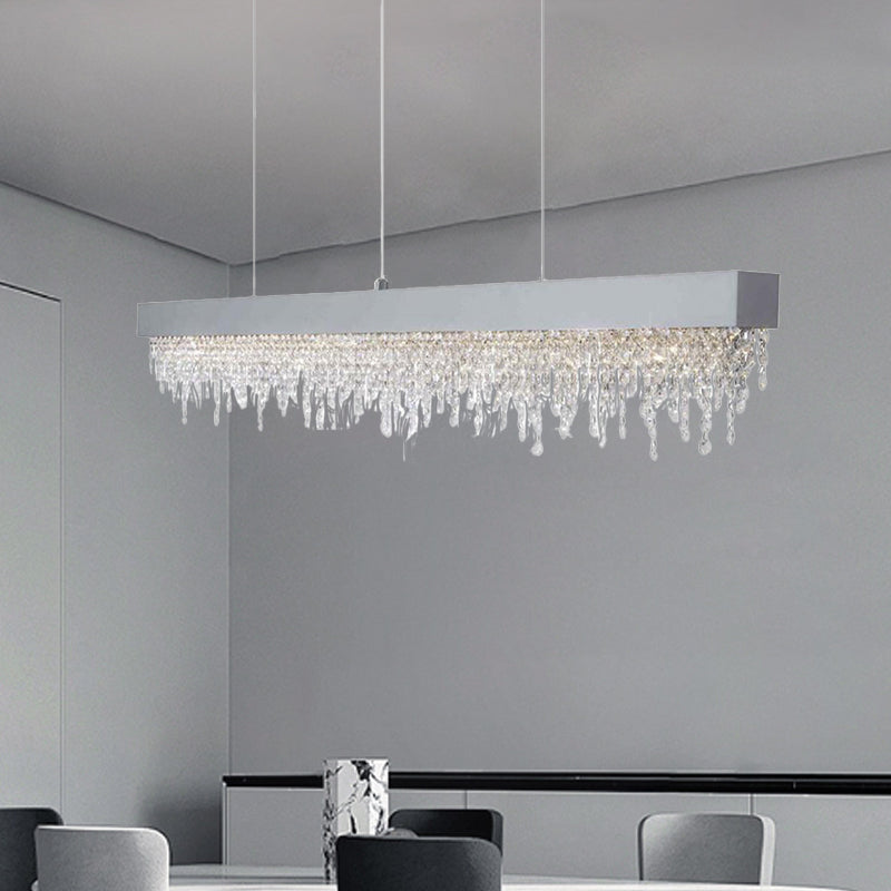 Contemporary Luxury Rectangular Stainless Steel Crystal LED Chandelier for Dining Room BulbSquare