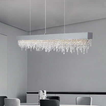 Contemporary Luxury Rectangular Stainless Steel Crystal LED Chandelier for Dining Room
