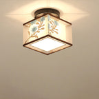 Traditional Chinese Square Iron Fabric 1-light Semi-flush Mount Ceiling Light for Hallway