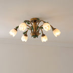 Traditional Rustic Floral Iron Glass 6/8/10 Light Semi-Flush Mount Ceiling Light For Living Room Lumendat