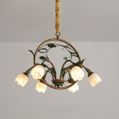 Modern Art Deco Iron Lacquered Ring Tulip Glass Crystal Shade 6/8-light Chandelier for Living Room