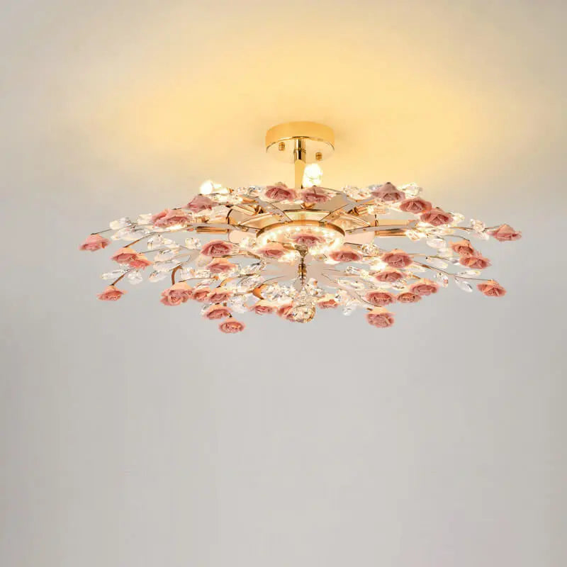 Modern Luxury Rose Iron Ceramic Crystal 6/7/8 Light Chandelier Lumendat