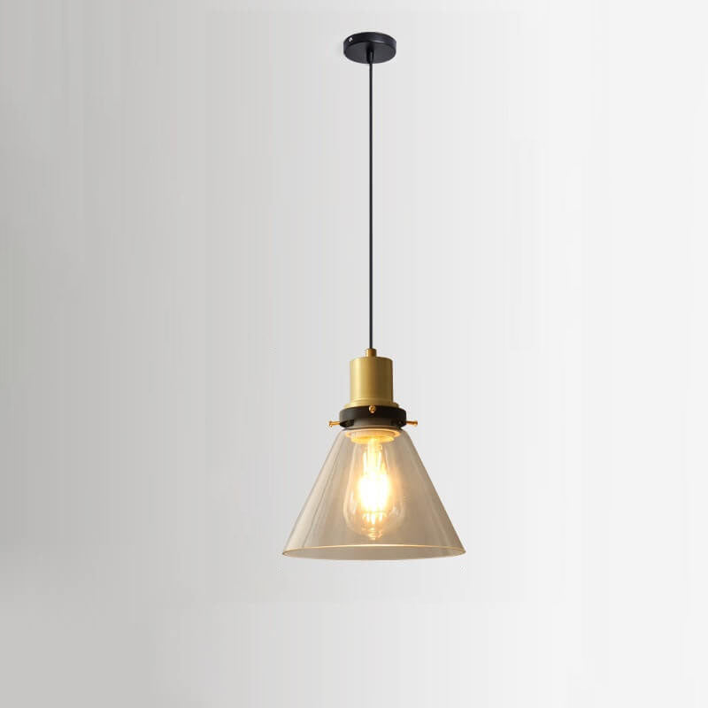 Vintage Minimalist Semi-circular Cone Cup Iron Glass 1-light Pendant Light BulbSquare