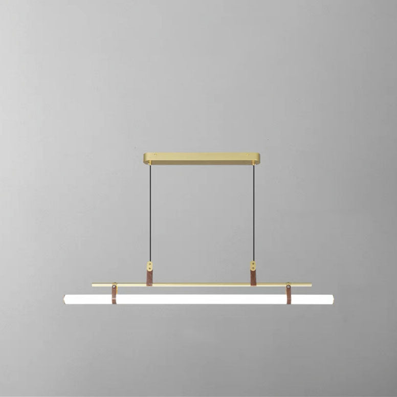 Modern Minimalist Long Strip Iron Acrylic Faux Leather LED Island Light Chandelier For Living Room & Dining Room Lumendat