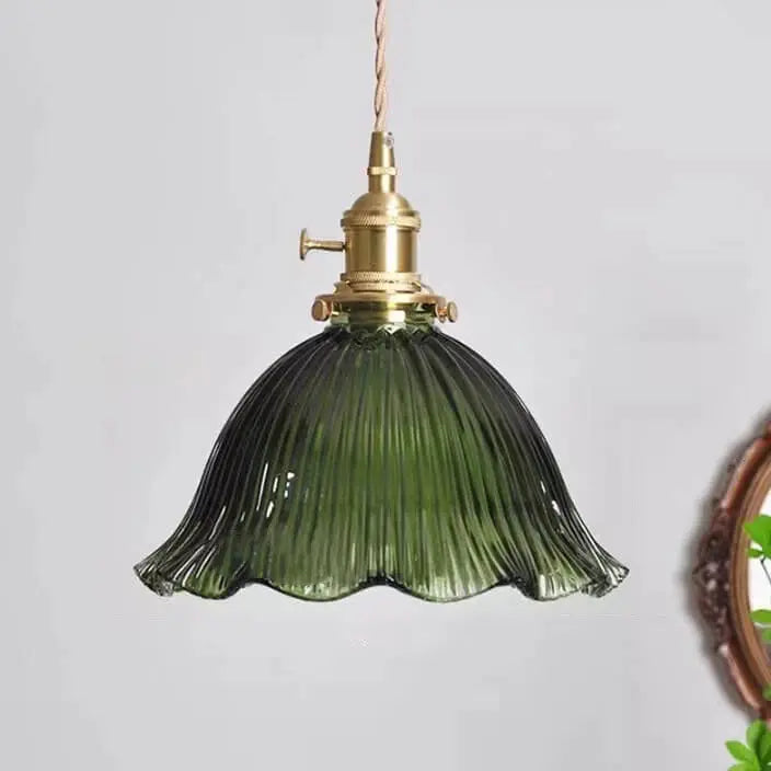 Nordic Modern Minimalist Flower Copper Walnut Glass 1-light Pendant Light Lumendat