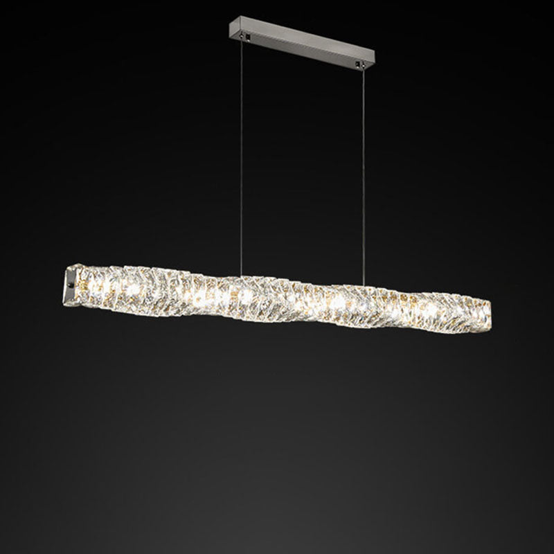 Modern Simplicity Stainless Steel Crystal Strip LED Island Light Pendant Light for Dining Room
