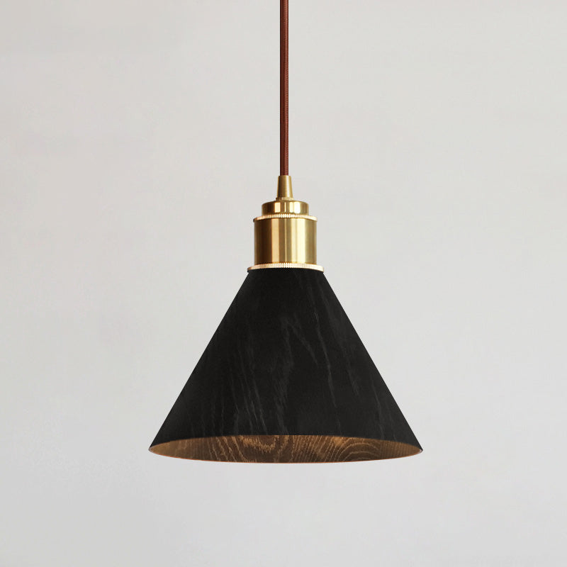 Modern Minimalist Solid Wood Cone Copper 1-light Pendant Light for Living Room BulbSquare