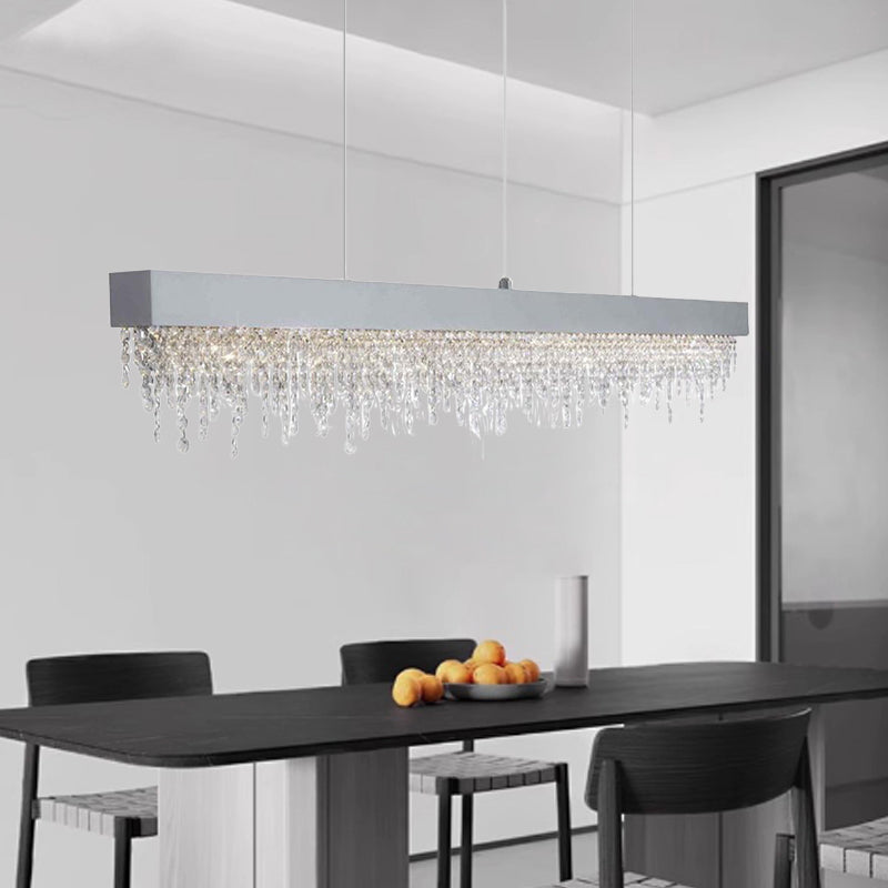 Contemporary Luxury Rectangular Stainless Steel Crystal LED Chandelier for Dining Room