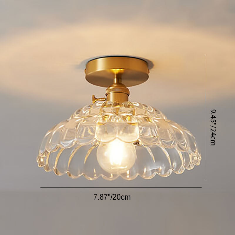 Modern French Minimalist Glass Flower Shape 1-Light Semi-Flush Mount Ceiling Light Lumendat