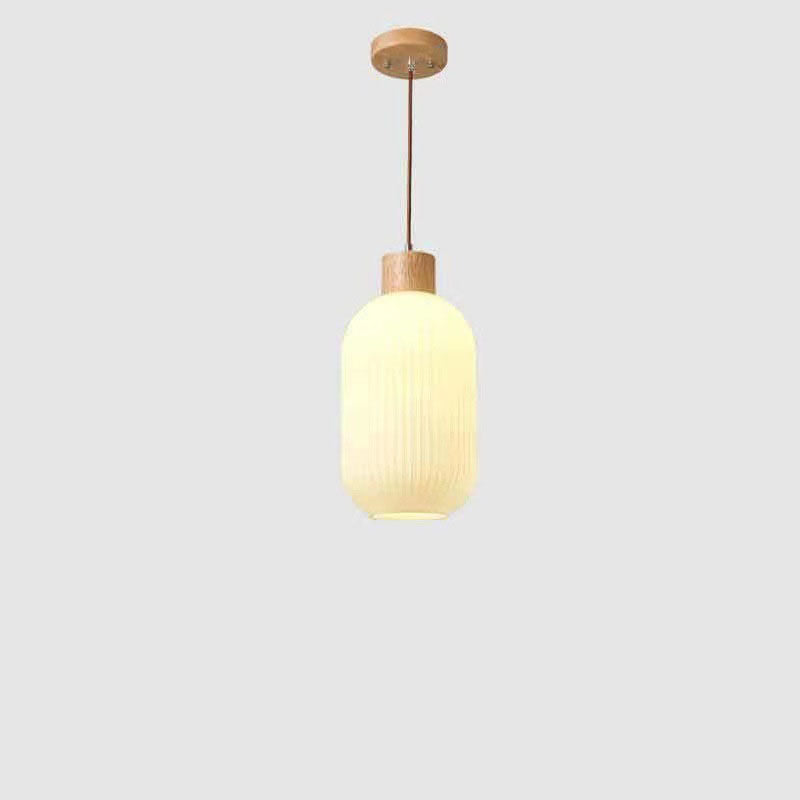 Traditional Japanese Log Solid Wood Strip Glass Jar 1/2/3 Light Island Pendant Light For Living Room Lumendat