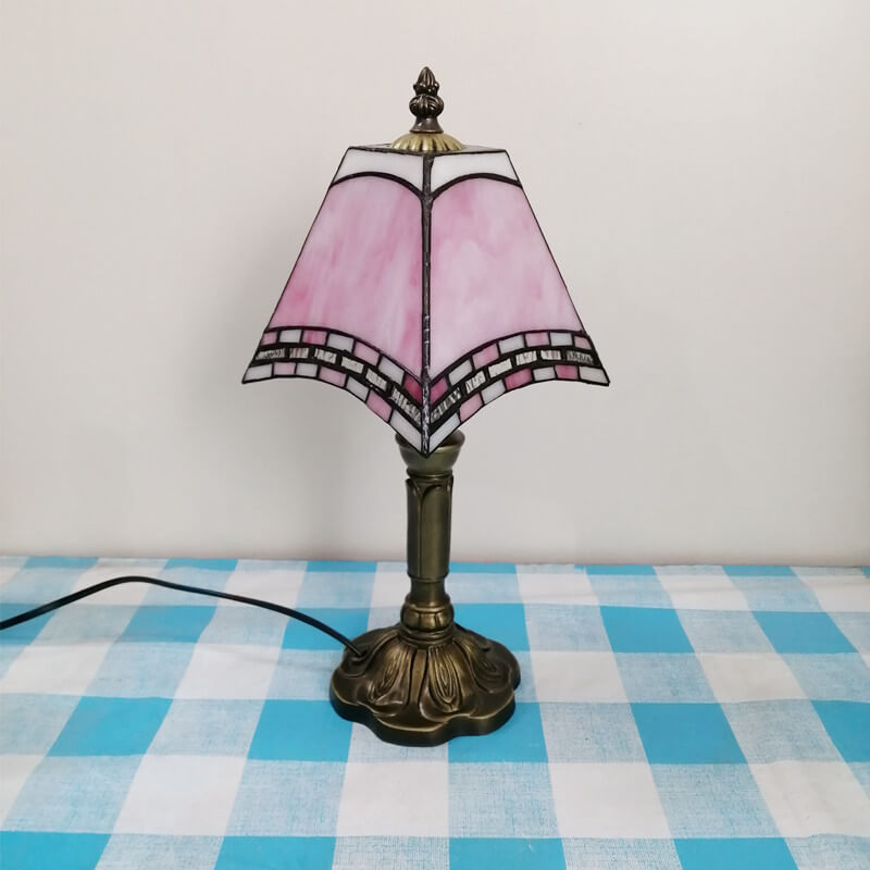 European Vintage Tiffany Square Stained Glass Iron 1-Light Table Lamp Lumendat