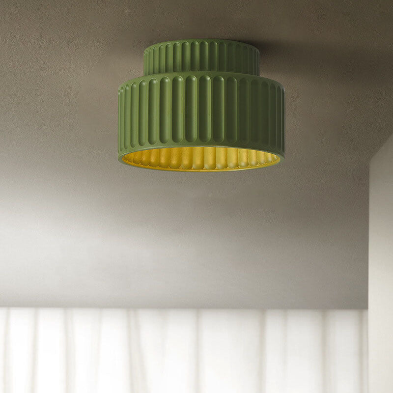 Contemporary Nordic Cream Style Hand Sculpted Stripes Resin Round 1-Light Flush Mount Ceiling Light For Entryway Lumendat