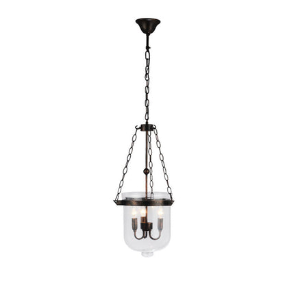 Traditional Rustic Round Glass Bucket Iron Candelabra 3-light Chandelier for Living Room