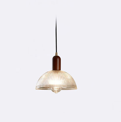 Traditional Vintage Round Bowl Solid Wood Dome Glass 1-light Pendant Light for Living Room