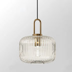 Contemporary Nordic Round Oval Pumpkin Stainless Steel Striped Glass 1-light Pendant Light for Living Room BulbSquare