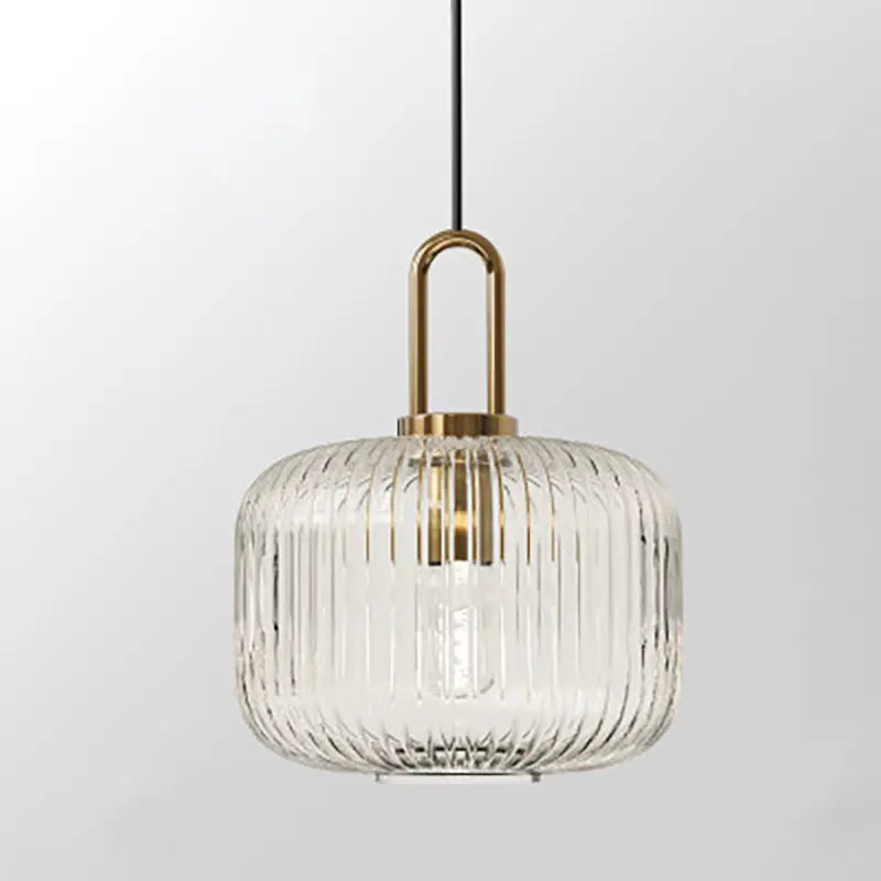 Contemporary Nordic Round Oval Pumpkin Stainless Steel Striped Glass 1-light Pendant Light for Living Room BulbSquare