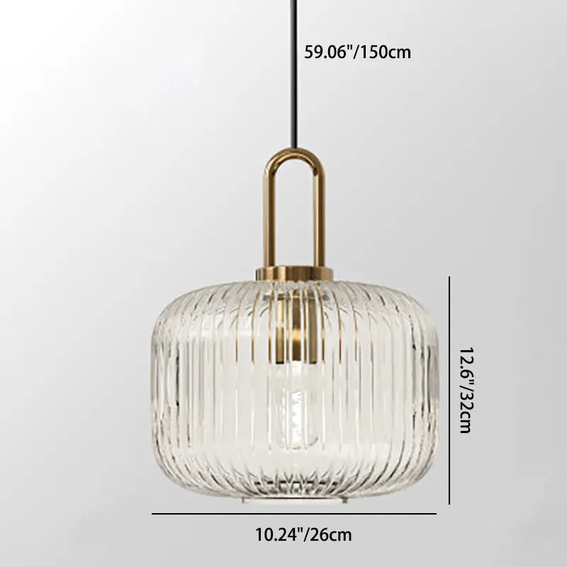 Contemporary Nordic Round Oval Pumpkin Stainless Steel Striped Glass 1-light Pendant Light for Living Room BulbSquare