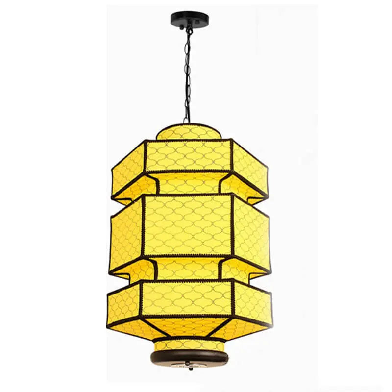 Chinese Retro Hexagonal Faux Sheepskin Iron 1-light Pendant Light BulbSquare