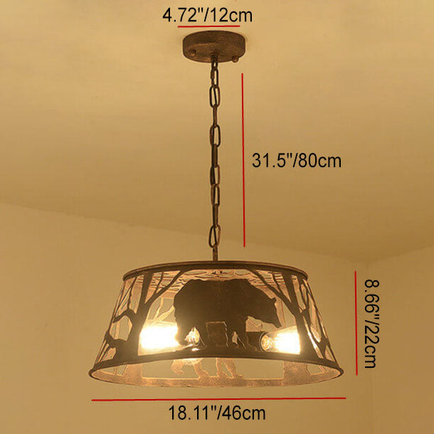 Traditional Vintage Round Trapezoidal Animal Iron 1-light Pendant Light for Living Room BulbSquare