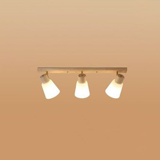Traditional Vintage Wood Glass Trumpet Shade 1/2/3/4-light Semi-flush Mount Ceiling Light for Living Room