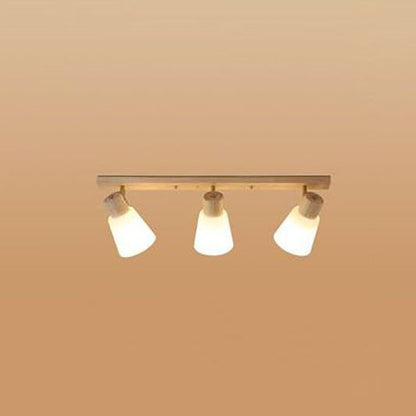 Traditional Vintage Wood Glass Trumpet Shade 1/2/3/4-light Semi-flush Mount Ceiling Light for Living Room
