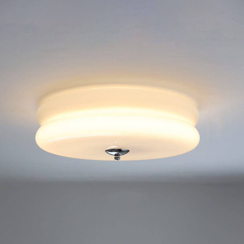 French Minimalist Cream Glass Round LED Flush Mount Ceiling Light BulbSquare