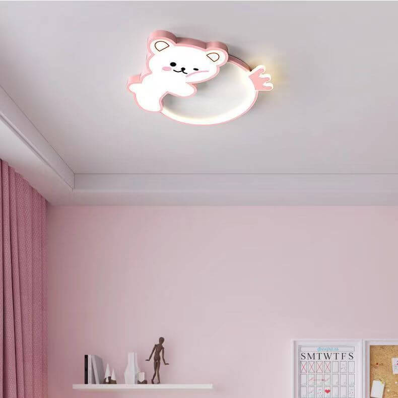 Lumendat Modern Cute Children's Bear Iron Acrylic Eye Protection LED Flush Mount Ceiling Light Lumendat