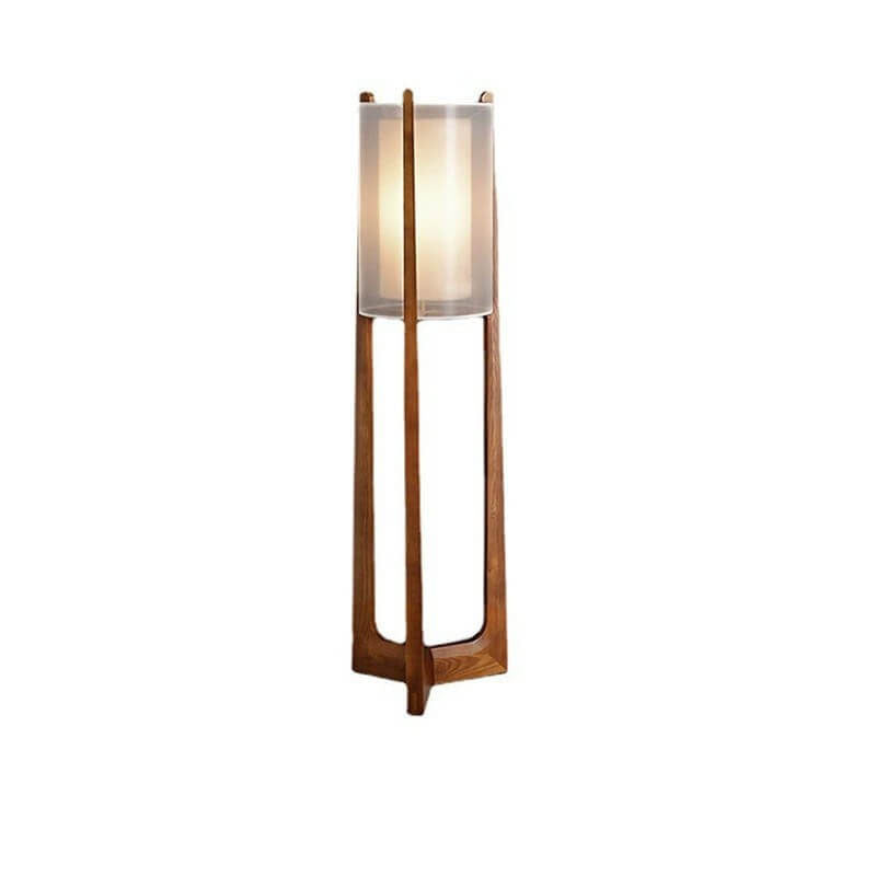 Traditional Japanese Solid Wood Brass Fabric Column 1-Light Standing Floor Lamp For Living Room And Bedroom Lumendat