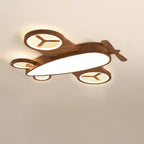 Cartoon Creative Wood Grain Aircraft LED Kids Flush Mount Ceiling Light BulbSquare