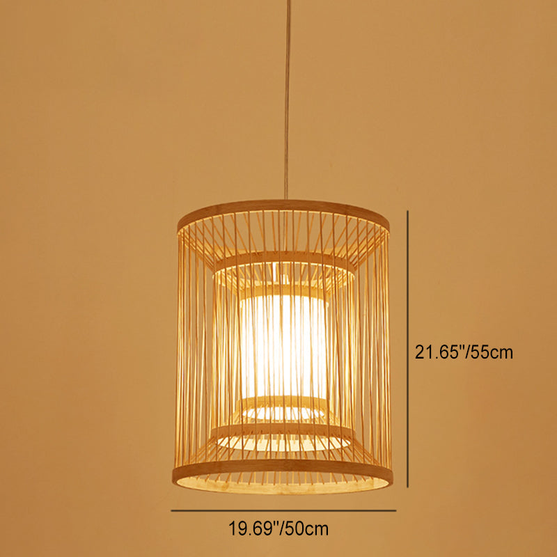Traditional Chinese Round Vertical Bamboo 1-light Pendant Light for Living Room