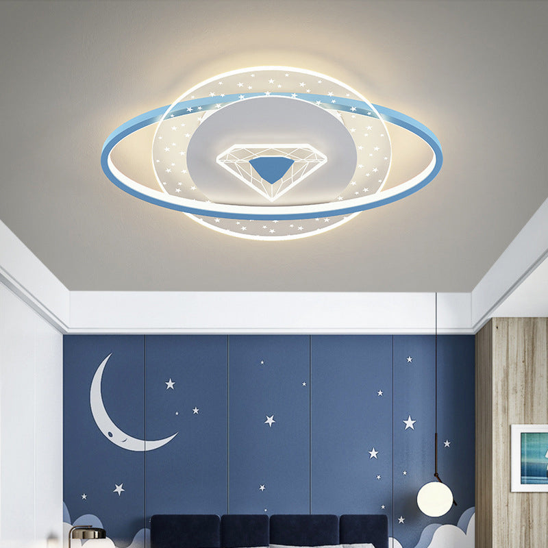 Lumendat Contemporary Creative Kids Round Circle Diamond Iron Acrylic LED Flush Mount Ceiling Light For Bedroom Lumendat