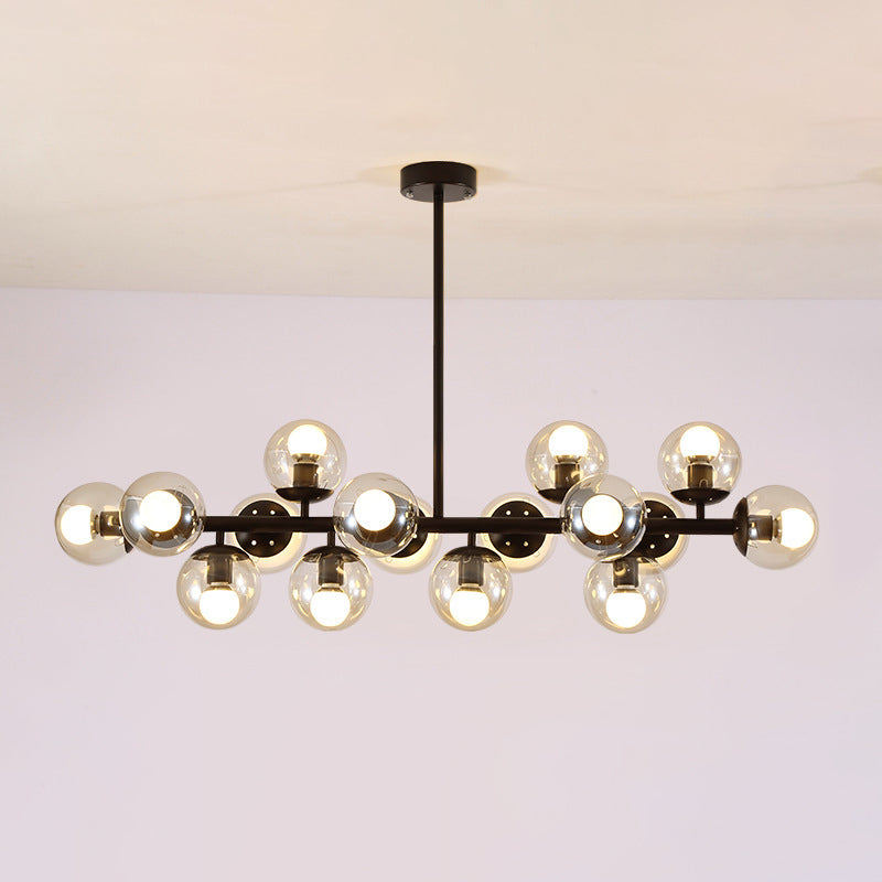 Contemporary Scandinavian Long Round Globe Iron Glass 16-light Island Light Chandelier for Dining Room