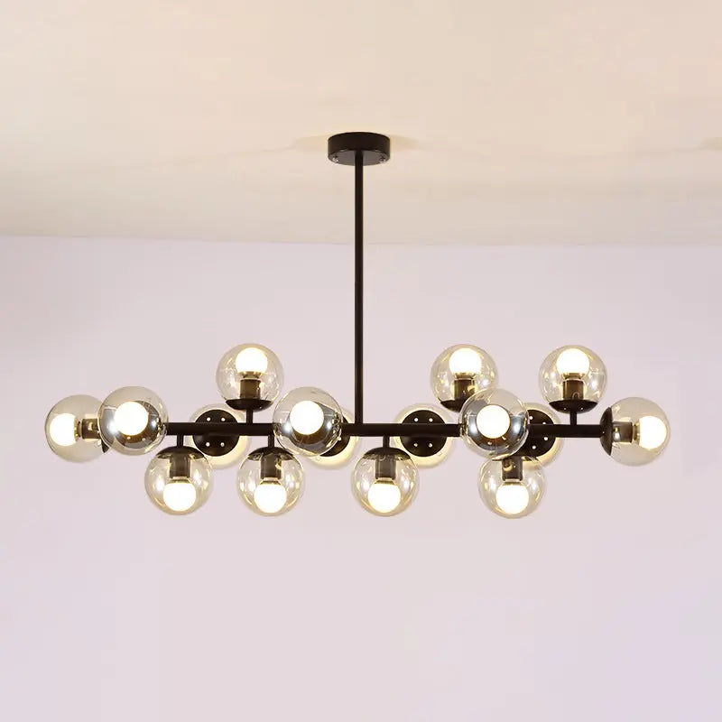 Contemporary Scandinavian Long Round Globe Iron Glass 16-light Island Light Chandelier for Dining Room Lumendat