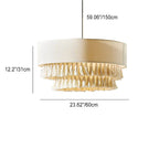 Contemporary Boho Fabric Cylinder Shade Tassel Braided Rope 3-light Chandelier for Living Room BulbSquare
